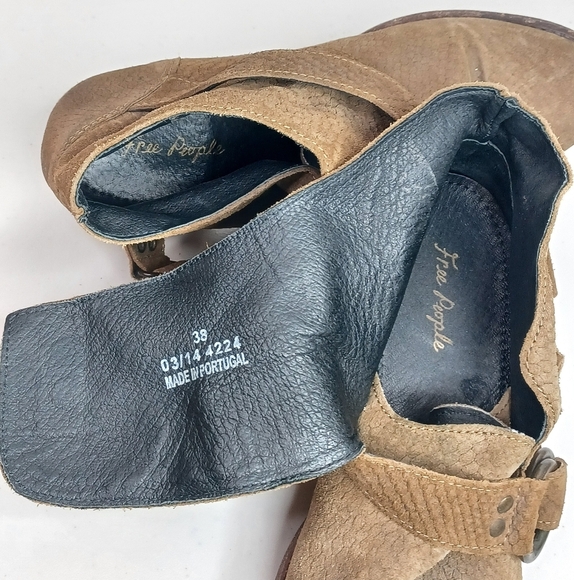 Free People Boho Leather Sz 38 Tortuga Strappy Suede Stacked Heel Booties - Picture 8 of 16